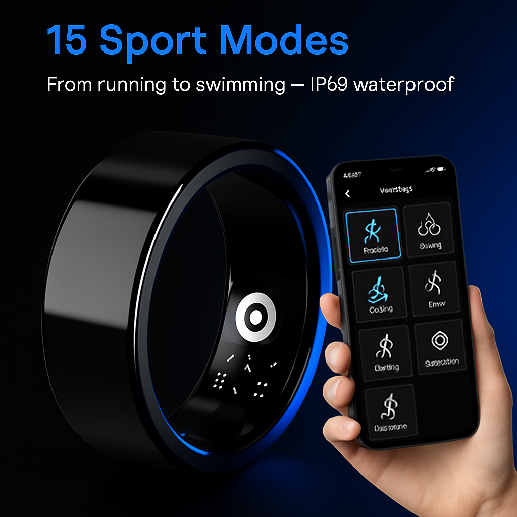 Smart Ring Health Tracker Fitness/Sleep/Stress/HRV Tracker with Charging Case Magnetic Charging Cable for Women & Men Compatible with iOS & Android 7-