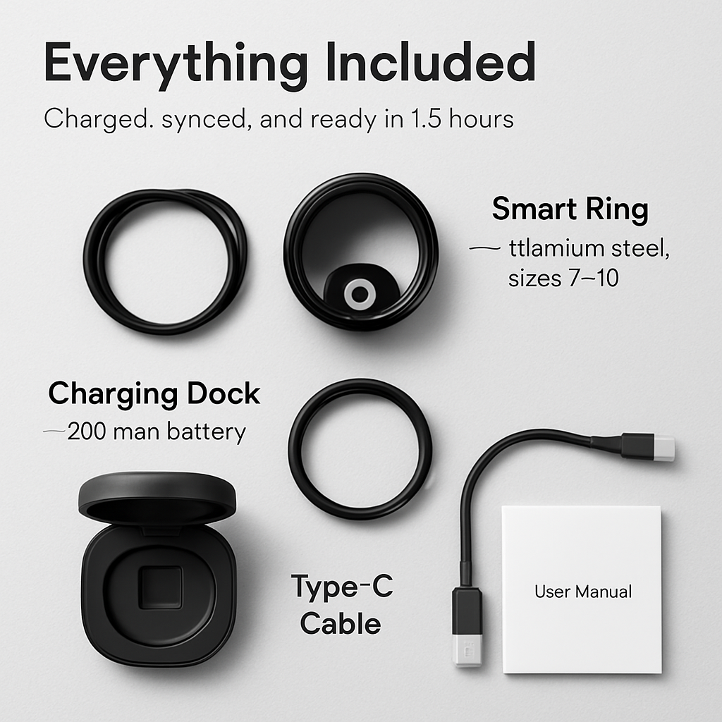 Smart Ring Health Tracker Fitness/Sleep/Stress/HRV Tracker with Charging Case Magnetic Charging Cable for Women & Men Compatible with iOS & Android 7-