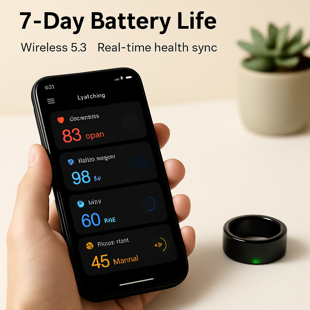 Smart Ring Health Tracker Fitness/Sleep/Stress/HRV Tracker with Charging Case Magnetic Charging Cable for Women & Men Compatible with iOS & Android 7-