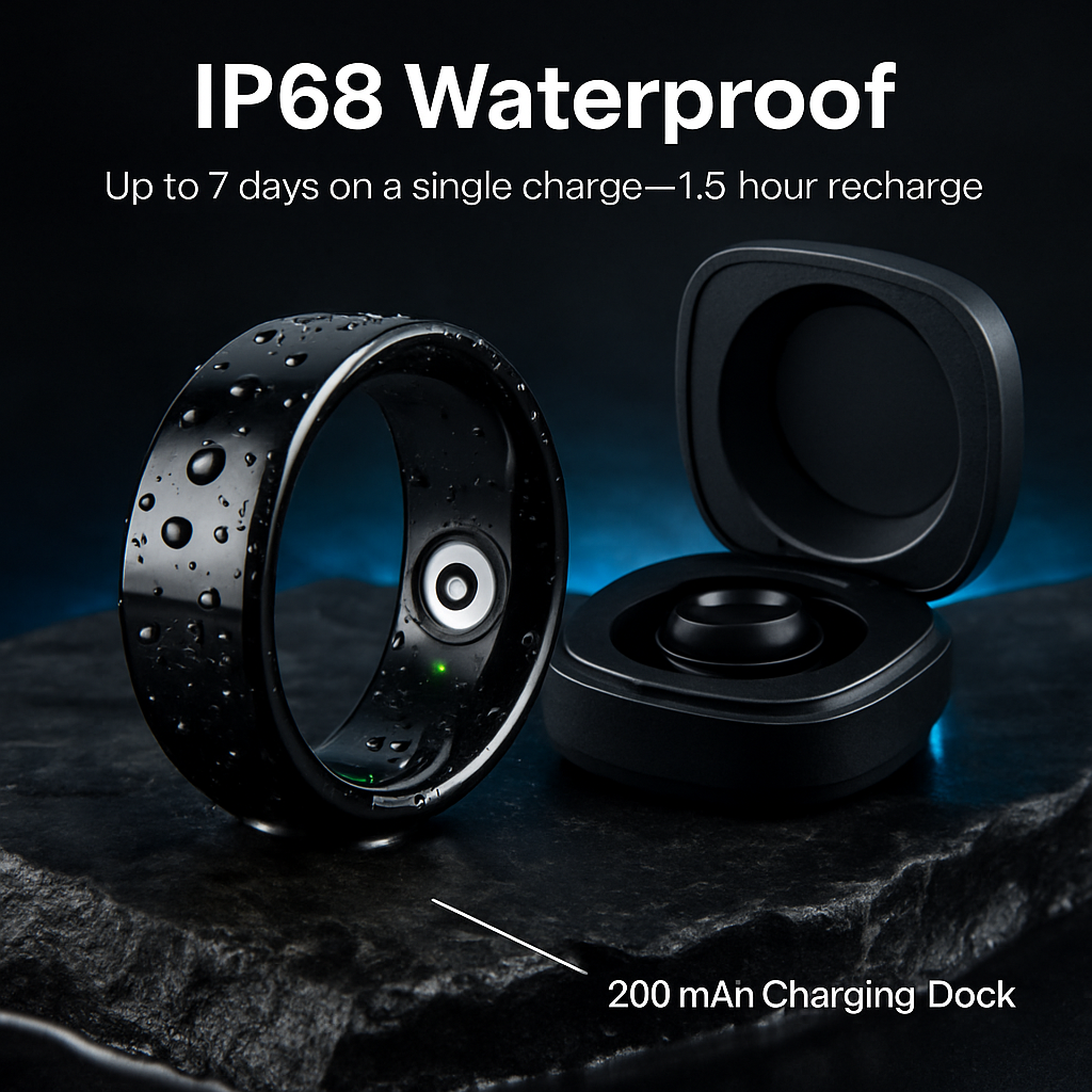 Smart Ring Health Tracker Fitness/Sleep/Stress/HRV Tracker with Charging Case Magnetic Charging Cable for Women & Men Compatible with iOS & Android 7-