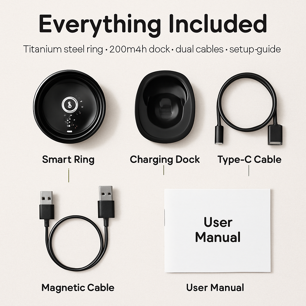 Smart Ring Health Tracker Fitness/Sleep/Stress/HRV Tracker with Charging Case Magnetic Charging Cable for Women & Men Compatible with iOS & Android 7-