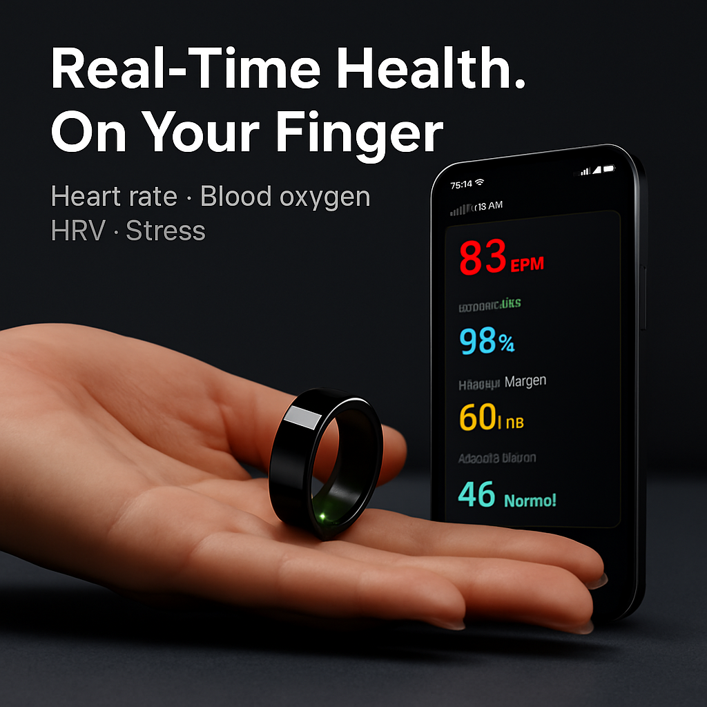 Smart Ring Health Tracker Fitness/Sleep/Stress/HRV Tracker with Charging Case Magnetic Charging Cable for Women & Men Compatible with iOS & Android 7-