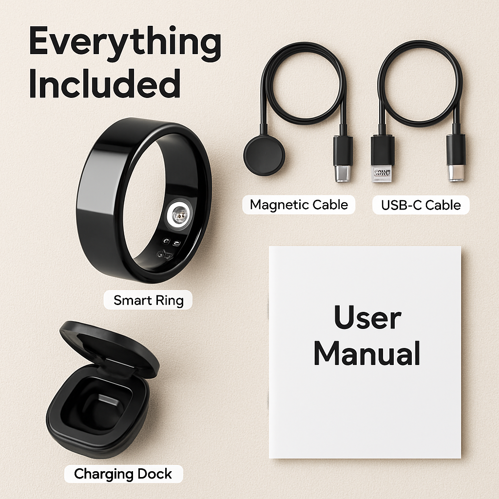 Smart Ring Health Tracker Fitness/Sleep/Stress/HRV Tracker with Charging Case Magnetic Charging Cable for Women & Men Compatible with iOS & Android 7-