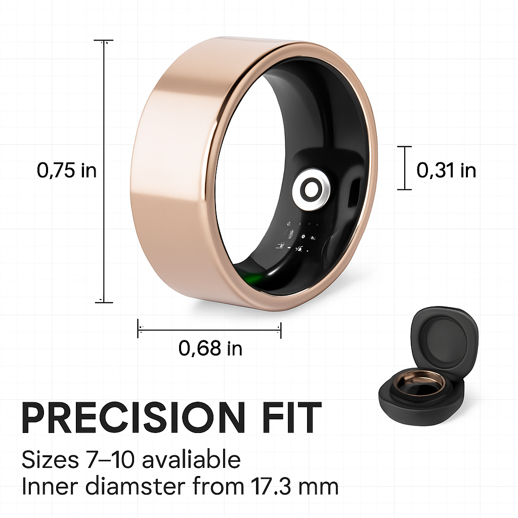 Smart Ring Health Tracker Fitness/Sleep/Stress/HRV Tracker with Charging Case Magnetic Charging Cable for Women & Men Compatible with iOS & Android 7-