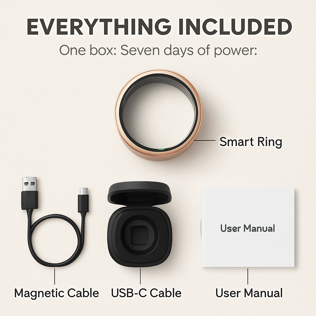 Smart Ring Health Tracker Fitness/Sleep/Stress/HRV Tracker with Charging Case Magnetic Charging Cable for Women & Men Compatible with iOS & Android 7-