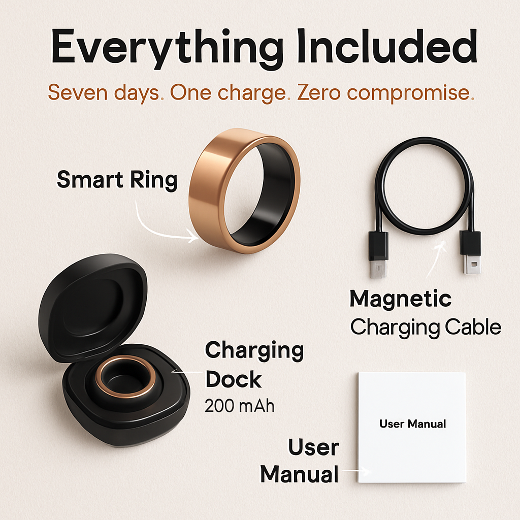 Smart Ring Health Tracker Fitness/Sleep/Stress/HRV Tracker with Charging Case Magnetic Charging Cable for Women & Men Compatible with iOS & Android 7-