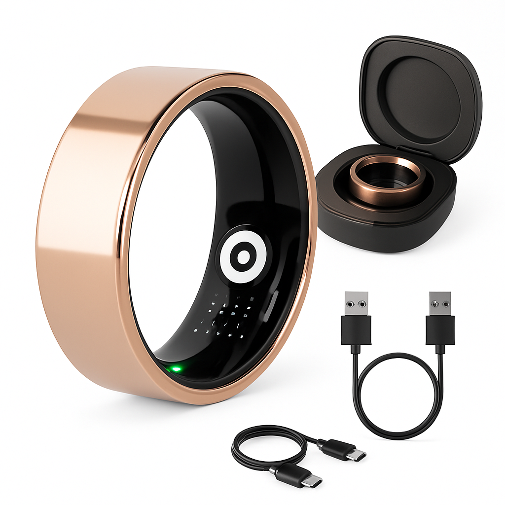 Smart Ring Health Tracker Fitness/Sleep/Stress/HRV Tracker with Charging Case Magnetic Charging Cable for Women & Men Compatible with iOS & Android 7-