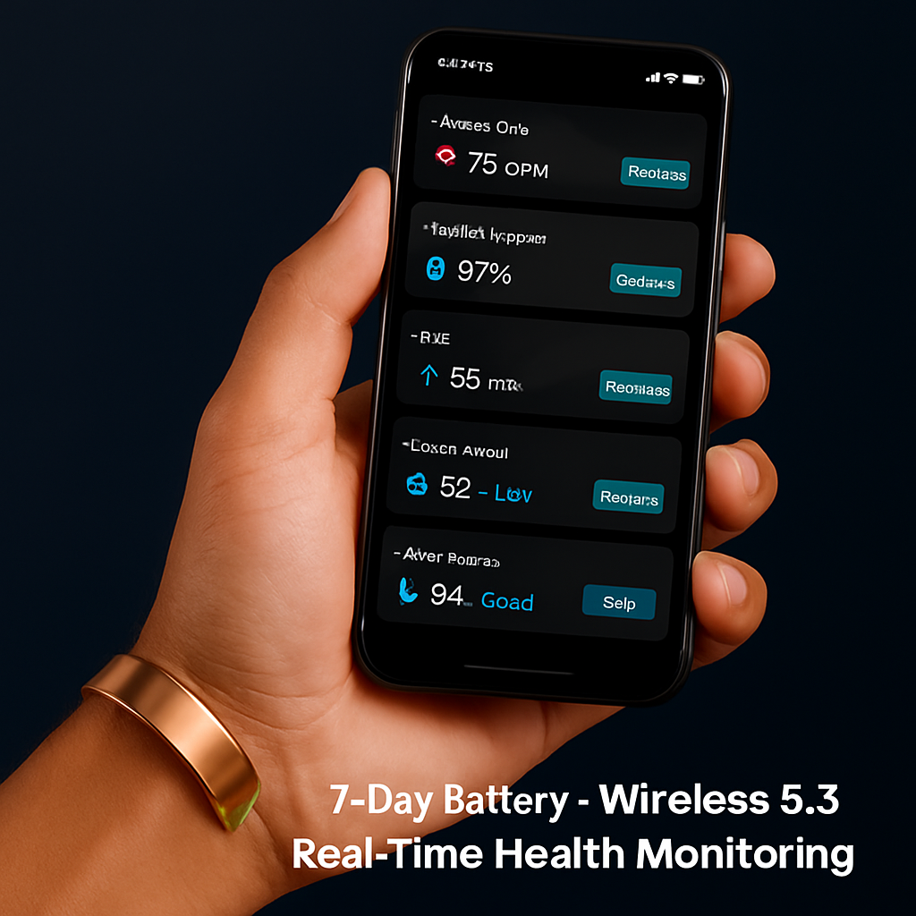 Smart Ring Health Tracker Fitness/Sleep/Stress/HRV Tracker with Charging Case Magnetic Charging Cable for Women & Men Compatible with iOS & Android 7-