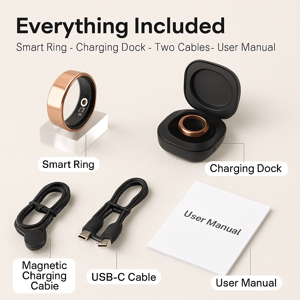 Smart Ring Health Tracker Fitness/Sleep/Stress/HRV Tracker with Charging Case Magnetic Charging Cable for Women & Men Compatible with iOS & Android 7-