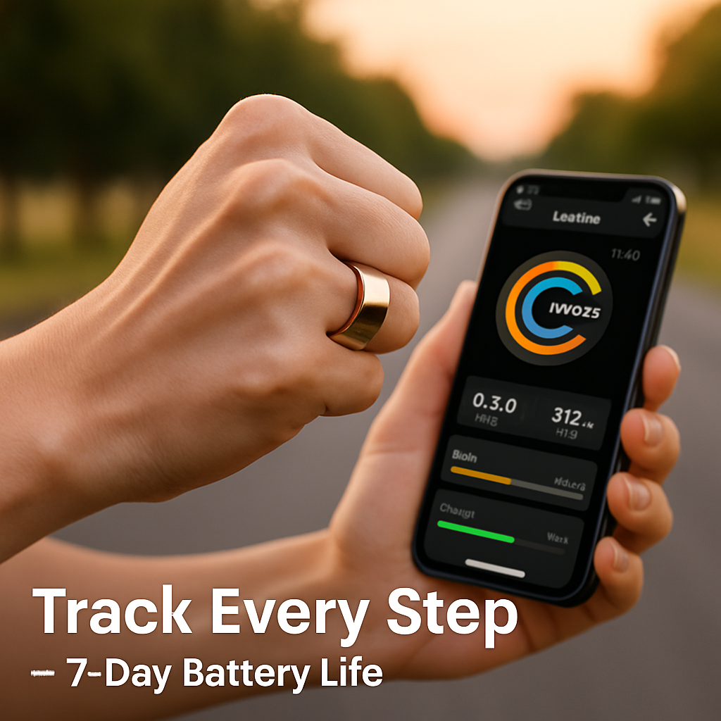 Smart Ring Health Tracker Fitness/Sleep/Stress/HRV Tracker with Charging Case Magnetic Charging Cable for Women & Men Compatible with iOS & Android 7-