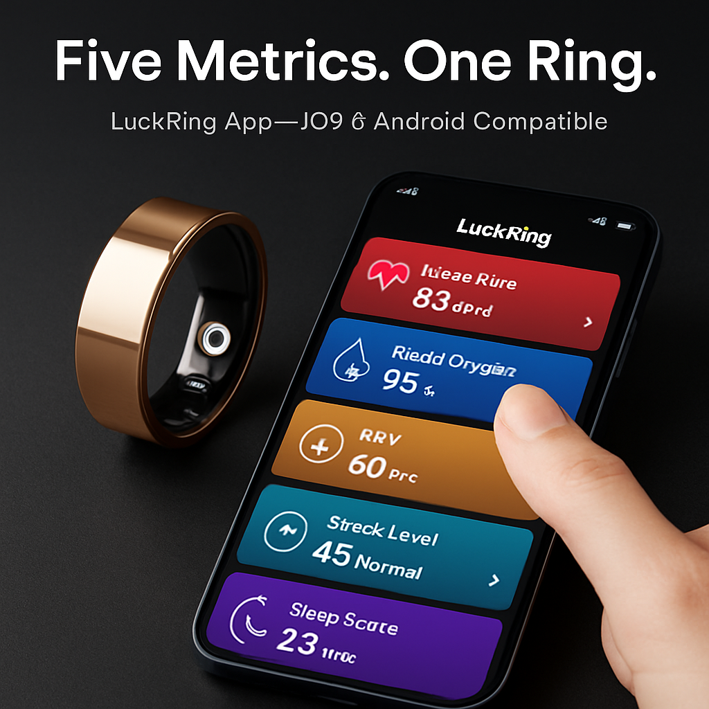 Smart Ring Health Tracker Fitness/Sleep/Stress/HRV Tracker with Charging Case Magnetic Charging Cable for Women & Men Compatible with iOS & Android 7-