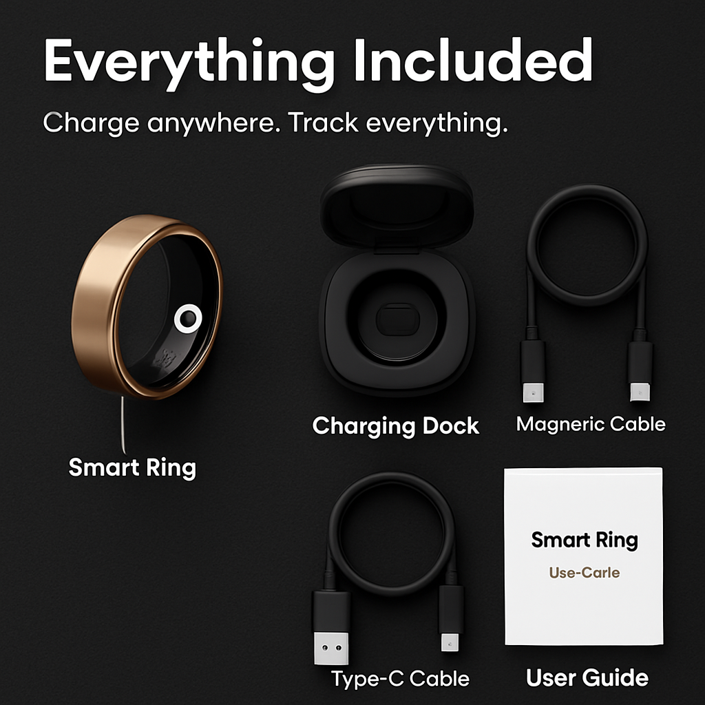 Smart Ring Health Tracker Fitness/Sleep/Stress/HRV Tracker with Charging Case Magnetic Charging Cable for Women & Men Compatible with iOS & Android 7-
