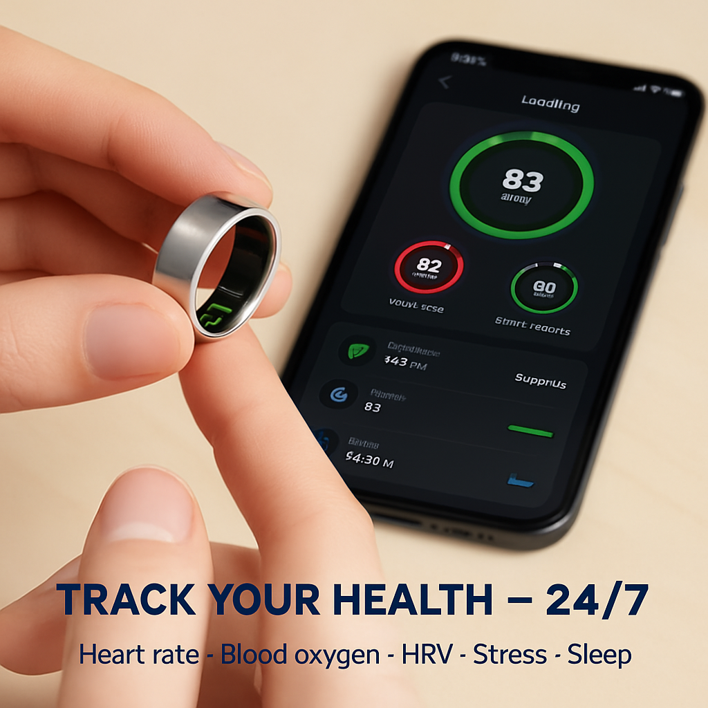 Smart Ring Health Tracker Fitness/Sleep/Stress/HRV Tracker with Charging Case Magnetic Charging Cable for Women & Men Compatible with iOS & Android 7-