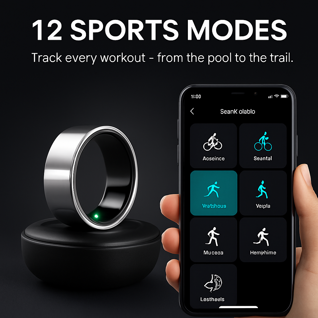 Smart Ring Health Tracker Fitness/Sleep/Stress/HRV Tracker with Charging Case Magnetic Charging Cable for Women & Men Compatible with iOS & Android 7-