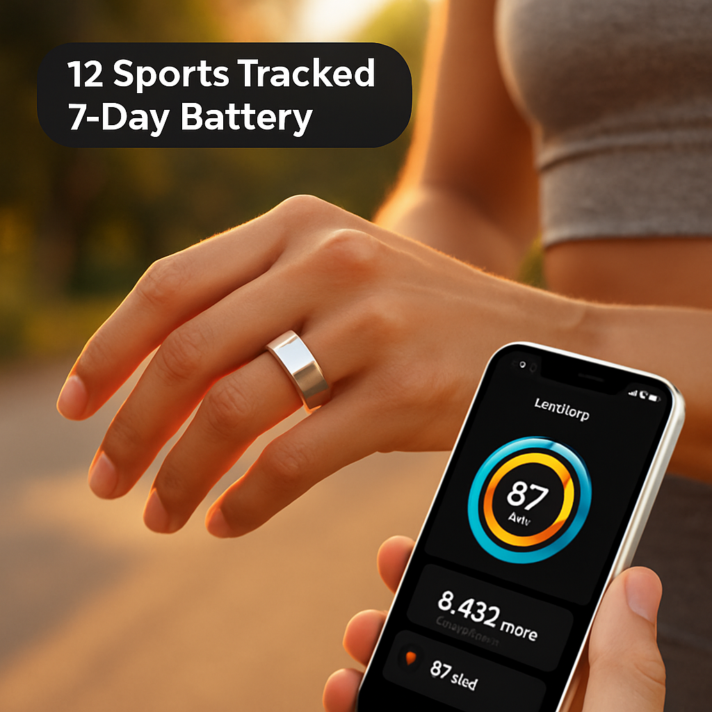 Smart Ring Health Tracker Fitness/Sleep/Stress/HRV Tracker with Charging Case Magnetic Charging Cable for Women & Men Compatible with iOS & Android 7-