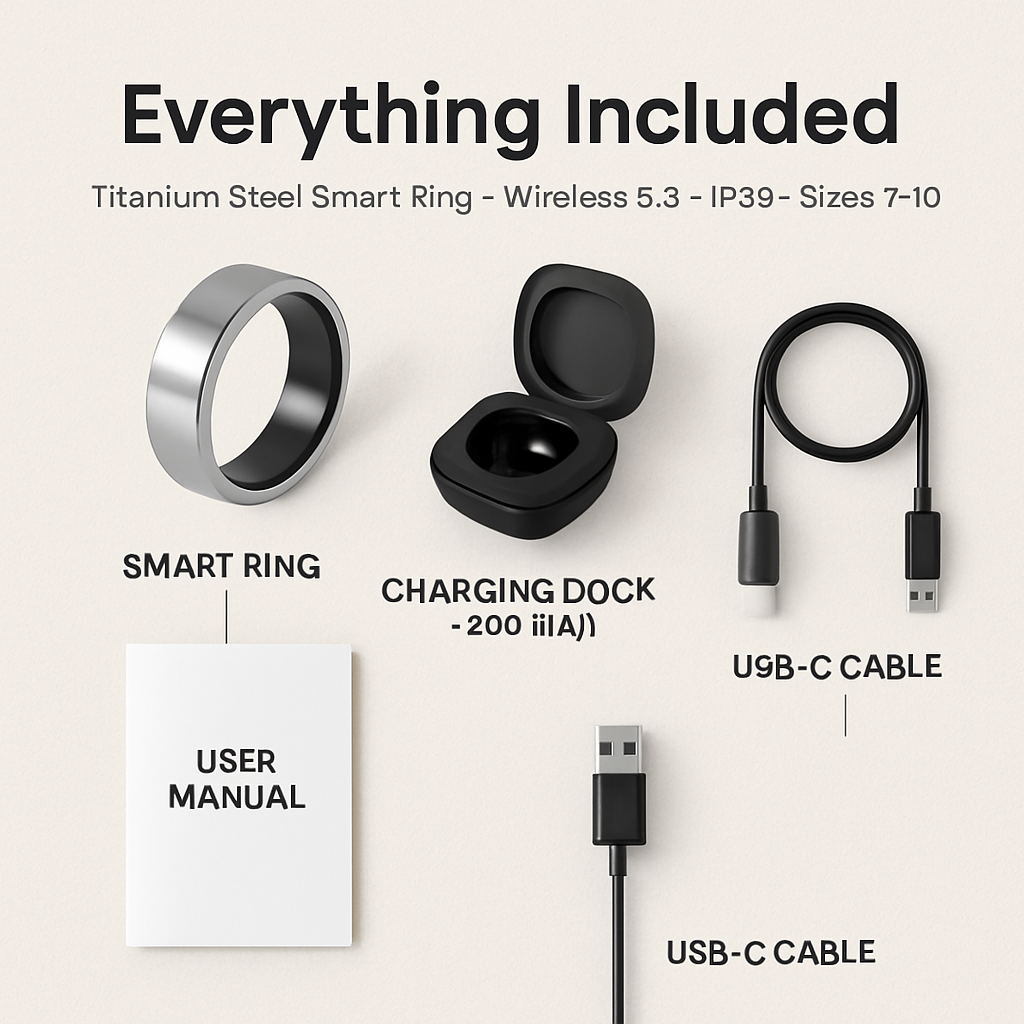 Smart Ring Health Tracker Fitness/Sleep/Stress/HRV Tracker with Charging Case Magnetic Charging Cable for Women & Men Compatible with iOS & Android 7-