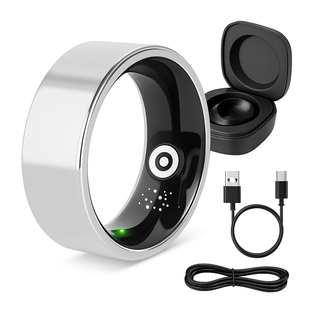 Smart Ring Health Tracker Fitness/Sleep/Stress/HRV Tracker with Charging Case Magnetic Charging Cable for Women & Men Compatible with iOS & Android 7-