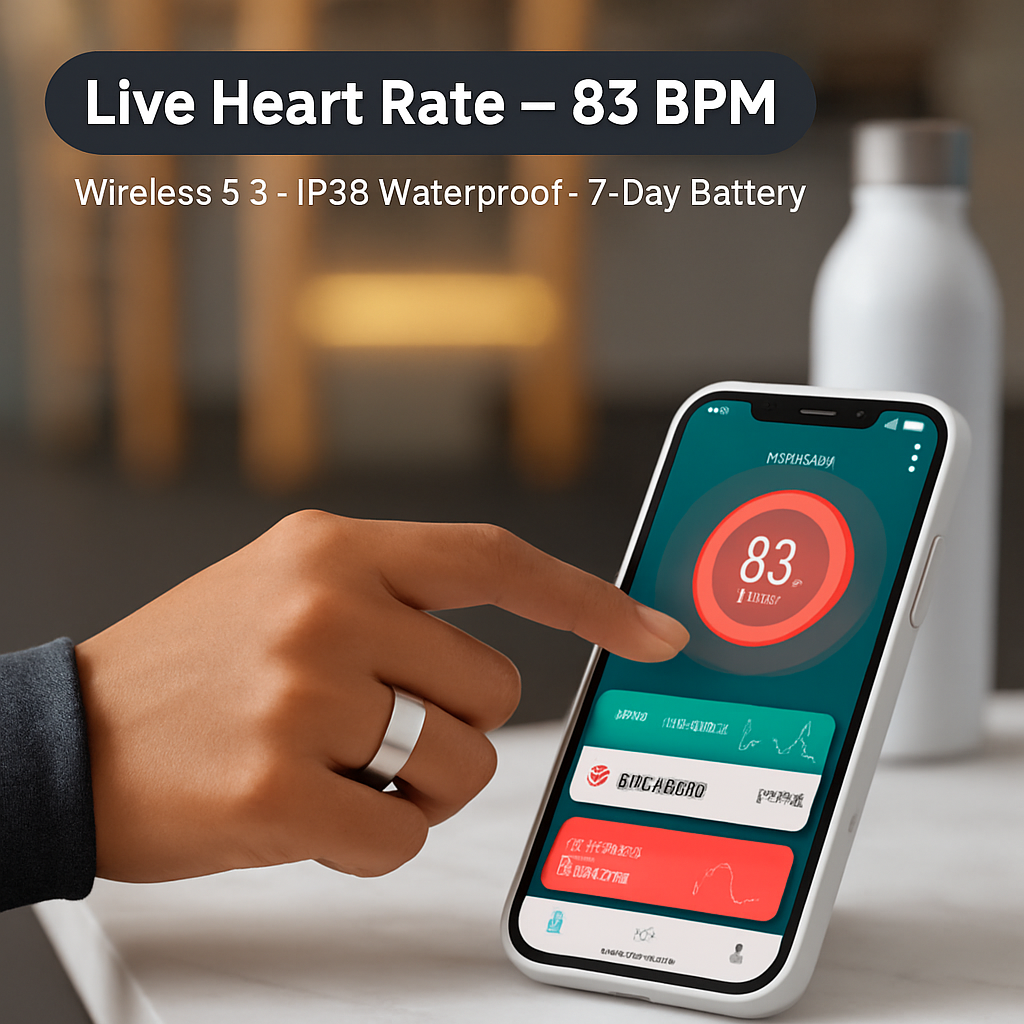 Smart Ring Health Tracker Fitness/Sleep/Stress/HRV Tracker with Charging Case Magnetic Charging Cable for Women & Men Compatible with iOS & Android 7-