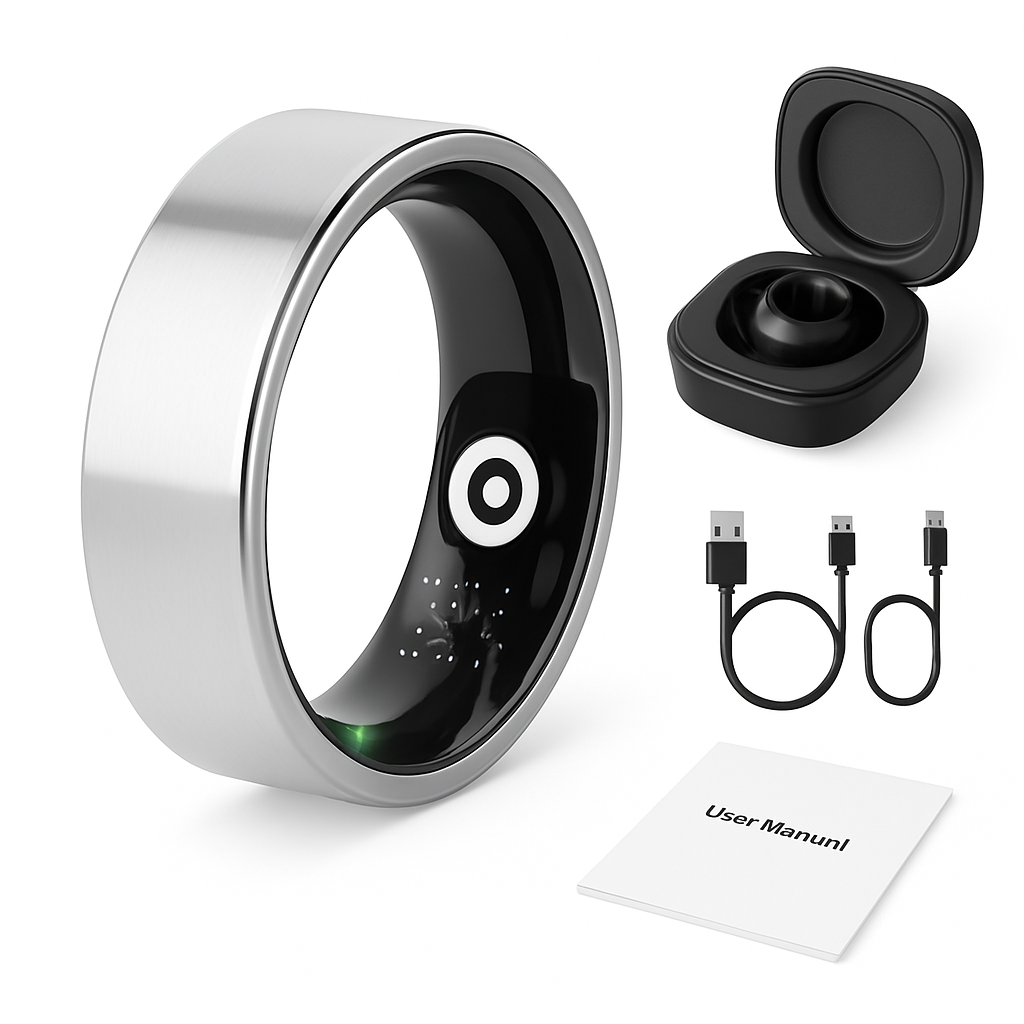 Smart Ring Health Tracker Fitness/Sleep/Stress/HRV Tracker with Charging Case Magnetic Charging Cable for Women & Men Compatible with iOS & Android 7-
