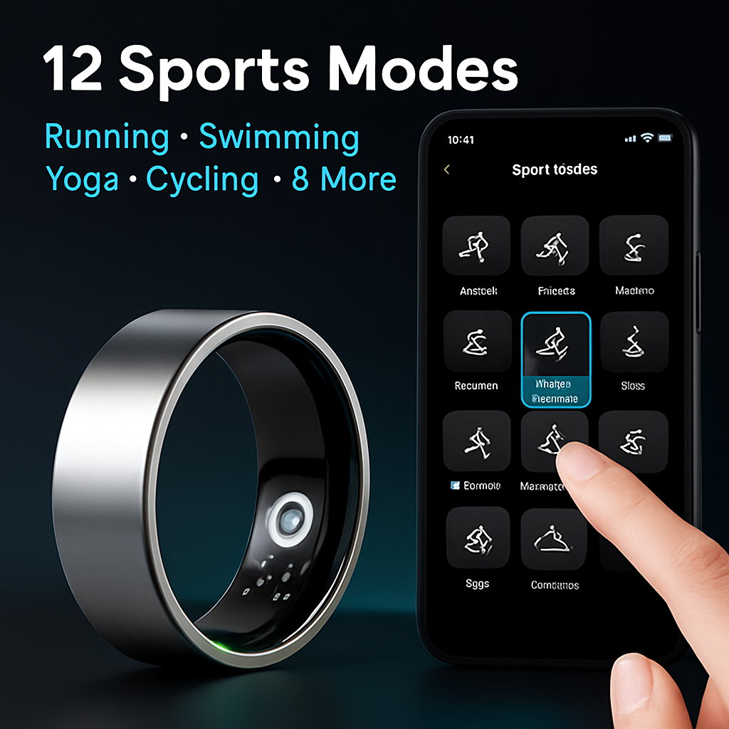 Smart Ring Health Tracker Fitness/Sleep/Stress/HRV Tracker with Charging Case Magnetic Charging Cable for Women & Men Compatible with iOS & Android 7-