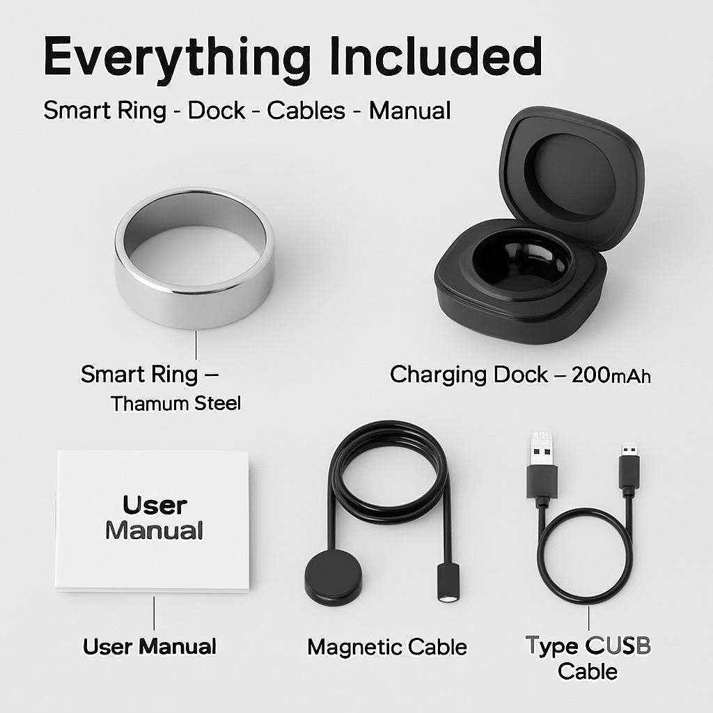 Smart Ring Health Tracker Fitness/Sleep/Stress/HRV Tracker with Charging Case Magnetic Charging Cable for Women & Men Compatible with iOS & Android 7-