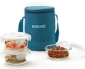 3-Piece Glass Lunch Box Set with Carry Bag, 400ml, Teal