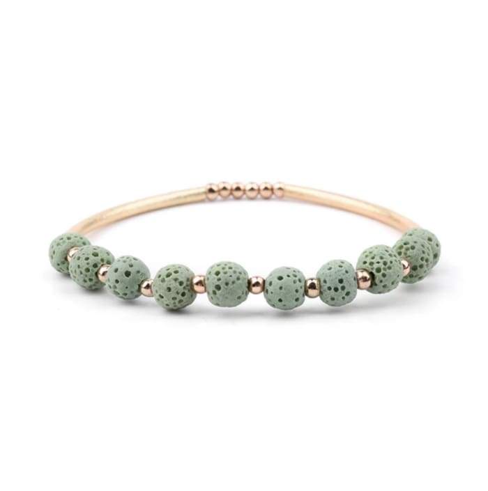Lava Stone Essential Oil Bracelet – Light Green & Gold