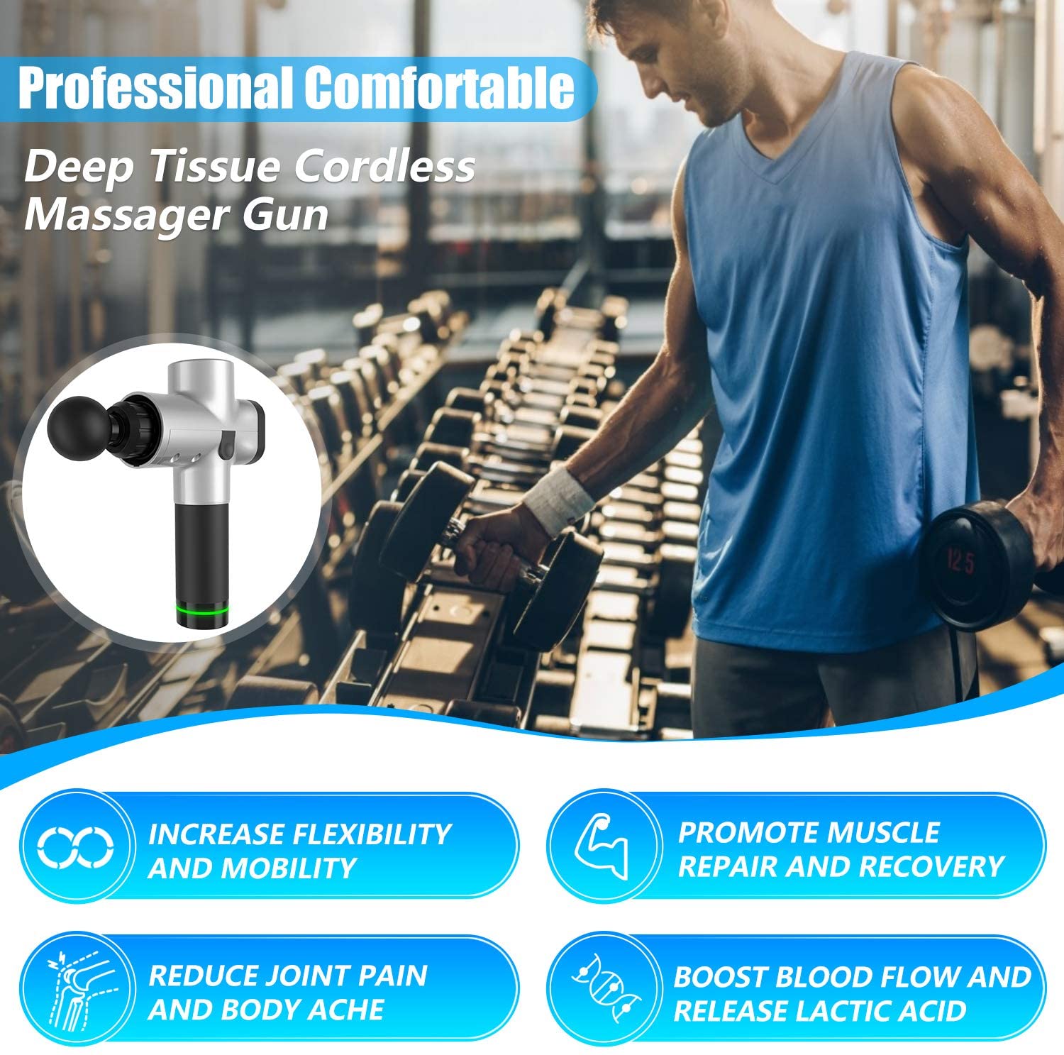 Handheld Deep Tissue Massager, 30 Speeds with 6 Heads