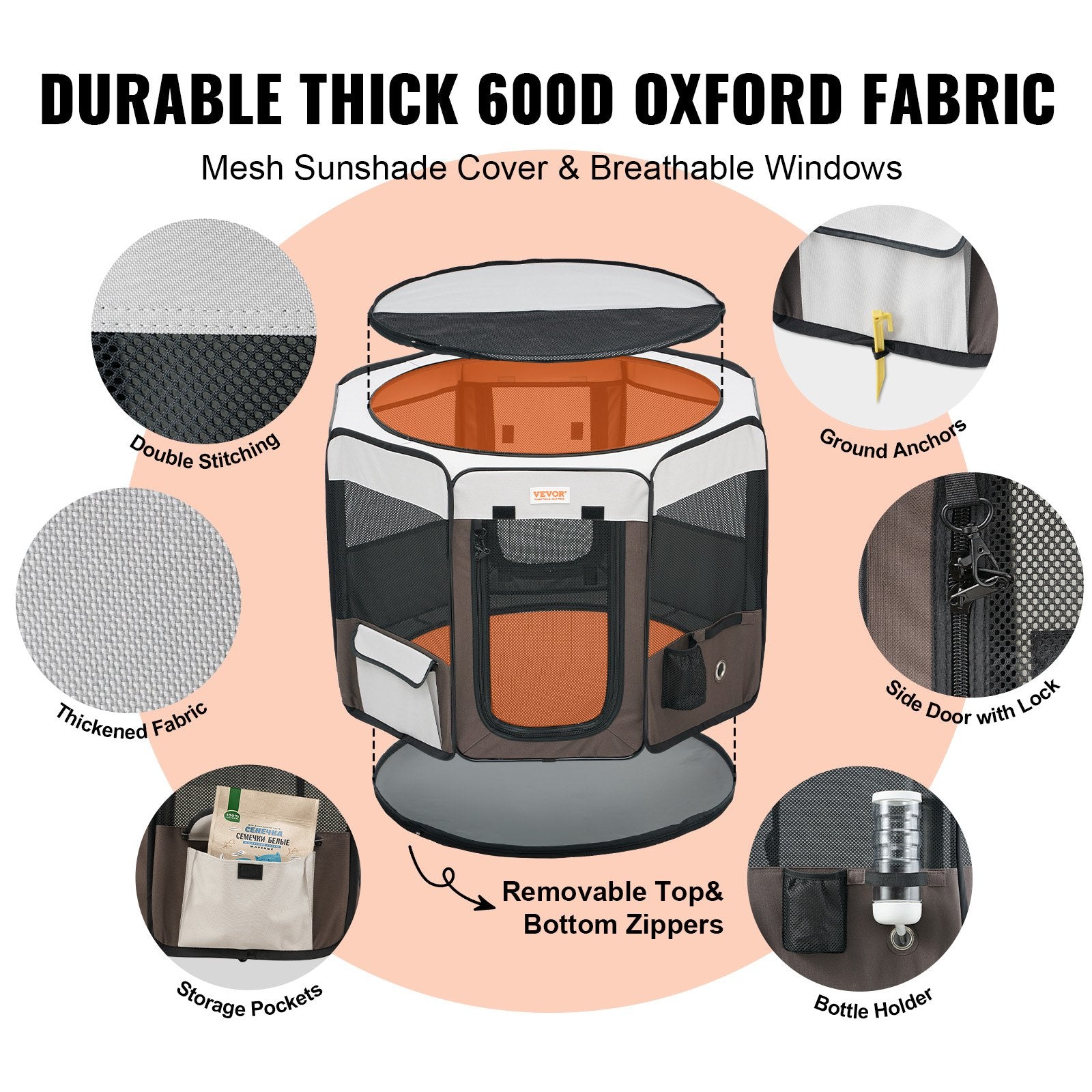 Foldable Pet Playpen, 36 in Portable Dog Crate Kennel