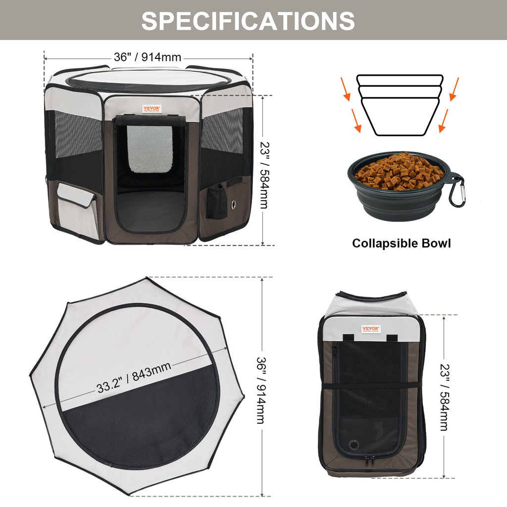 Foldable Pet Playpen, 36 in Portable Dog Crate Kennel