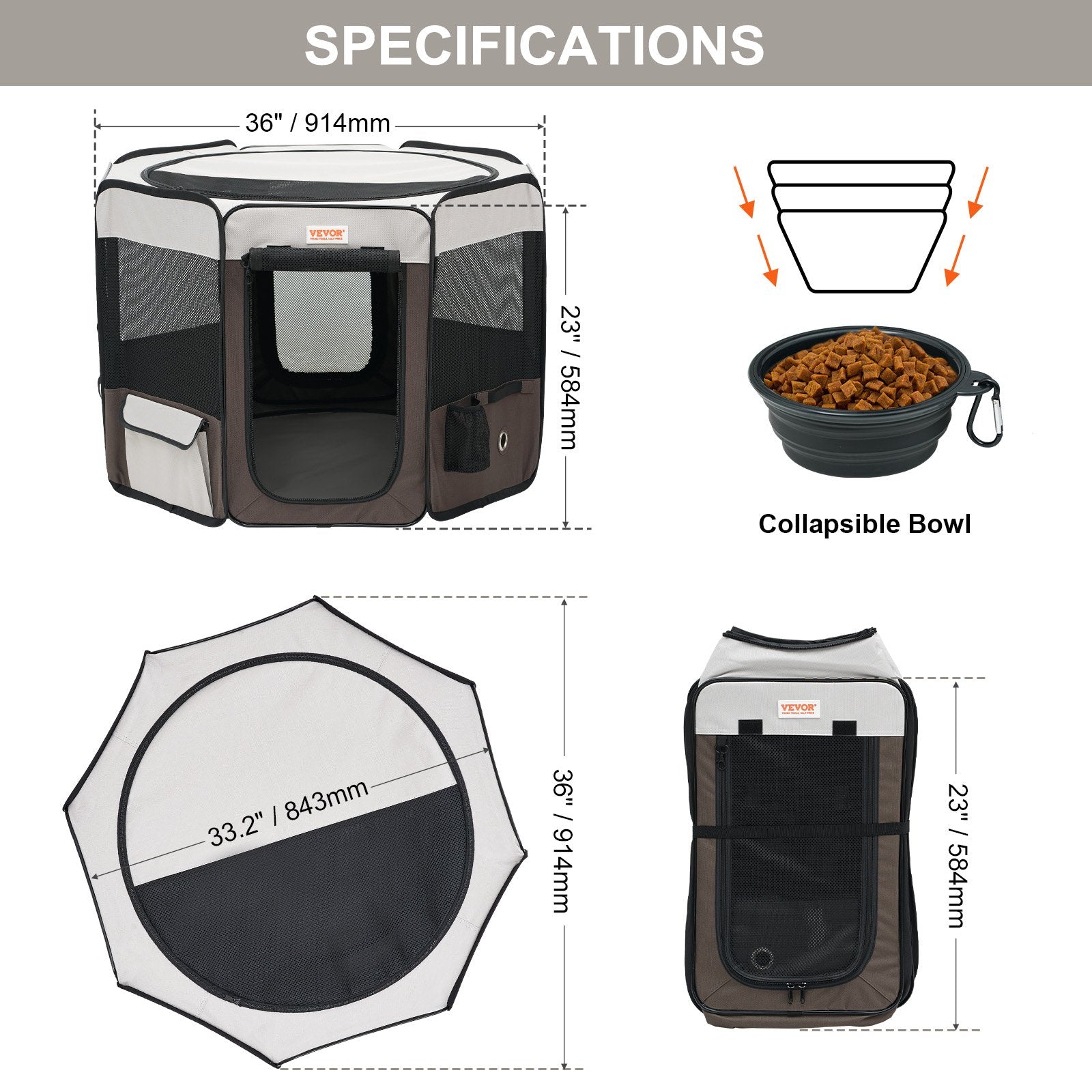 Foldable Pet Playpen, 36 in Portable Dog Crate Kennel