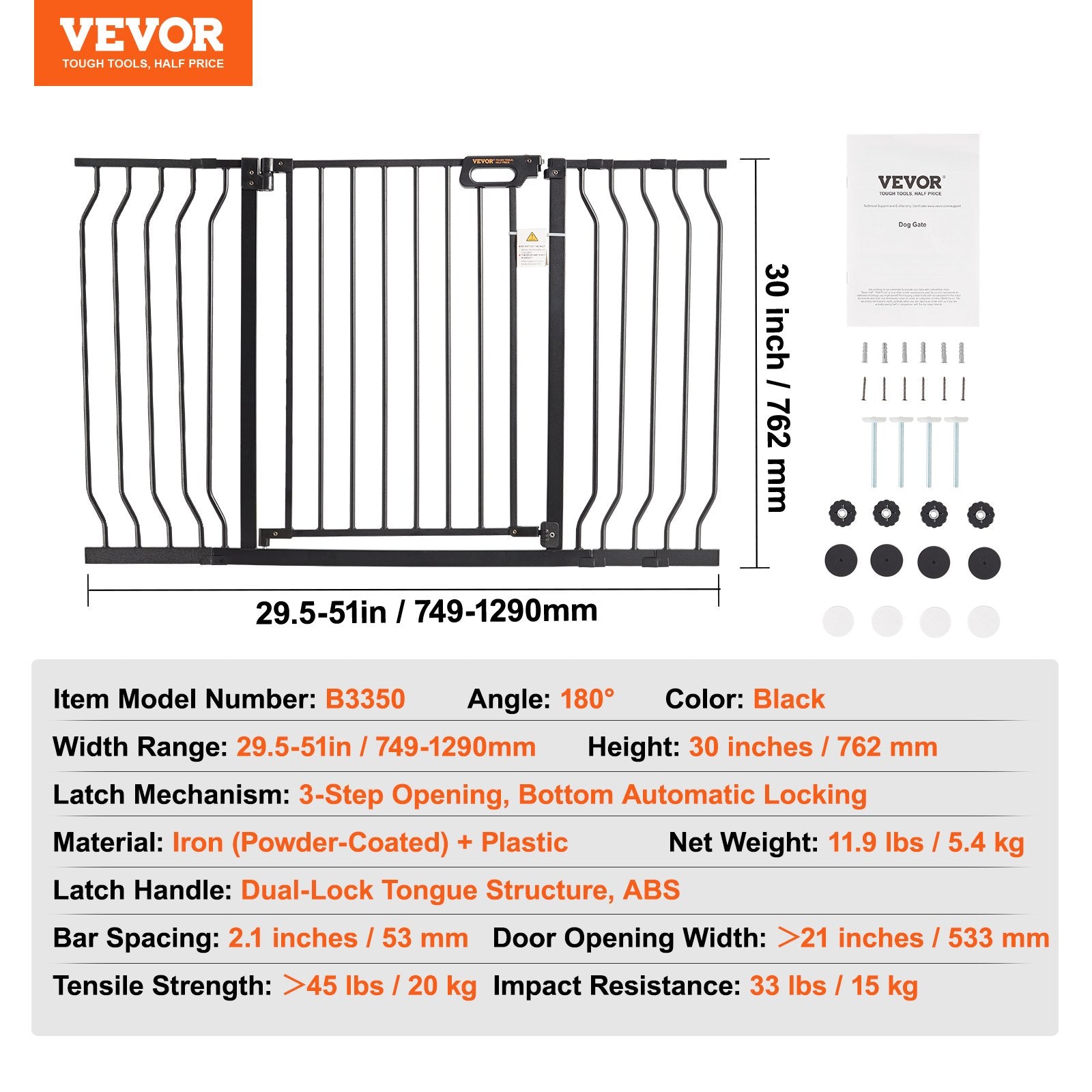 Extra Wide Baby Gate for Stairs, 29.5-51 in Adjustable