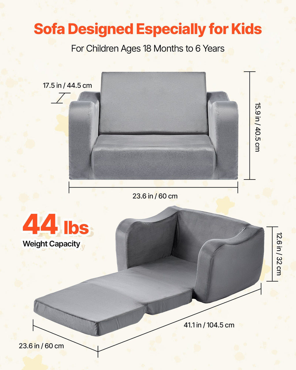 Foldable Toddler Couch, 2-in-1 Kids Sofa with Armrests