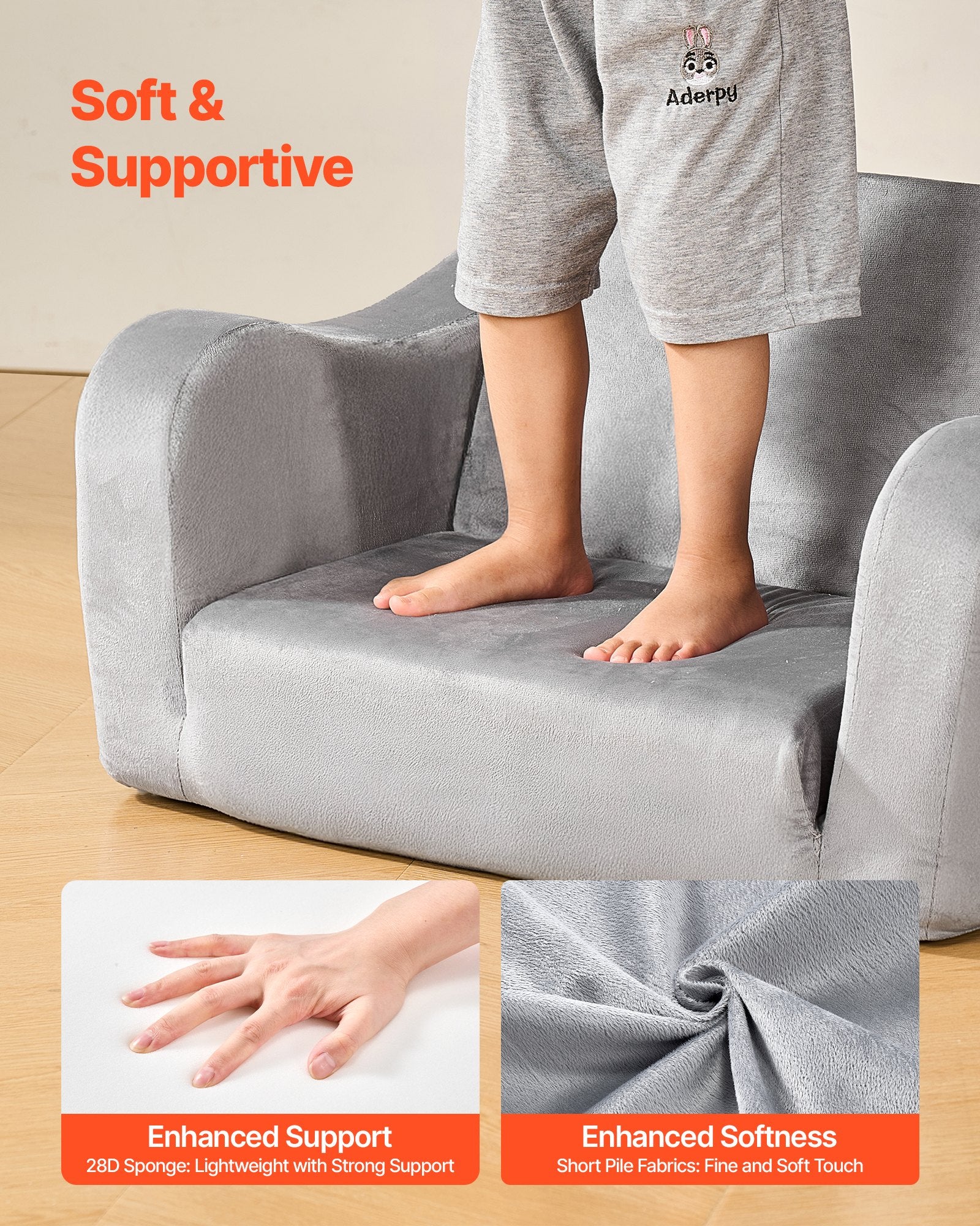 Foldable Toddler Couch, 2-in-1 Kids Sofa with Armrests