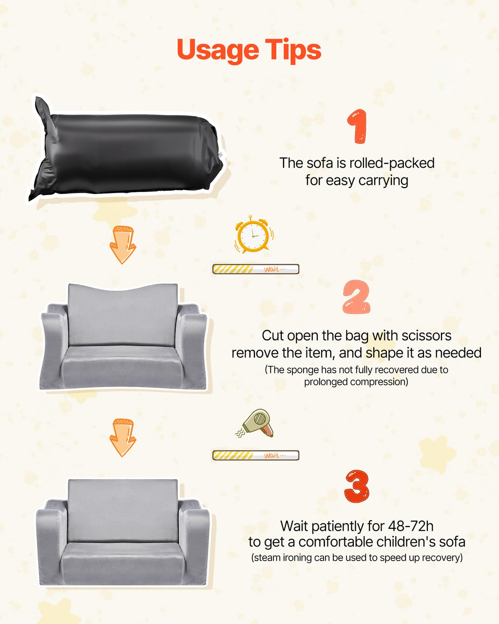 Foldable Toddler Couch, 2-in-1 Kids Sofa with Armrests