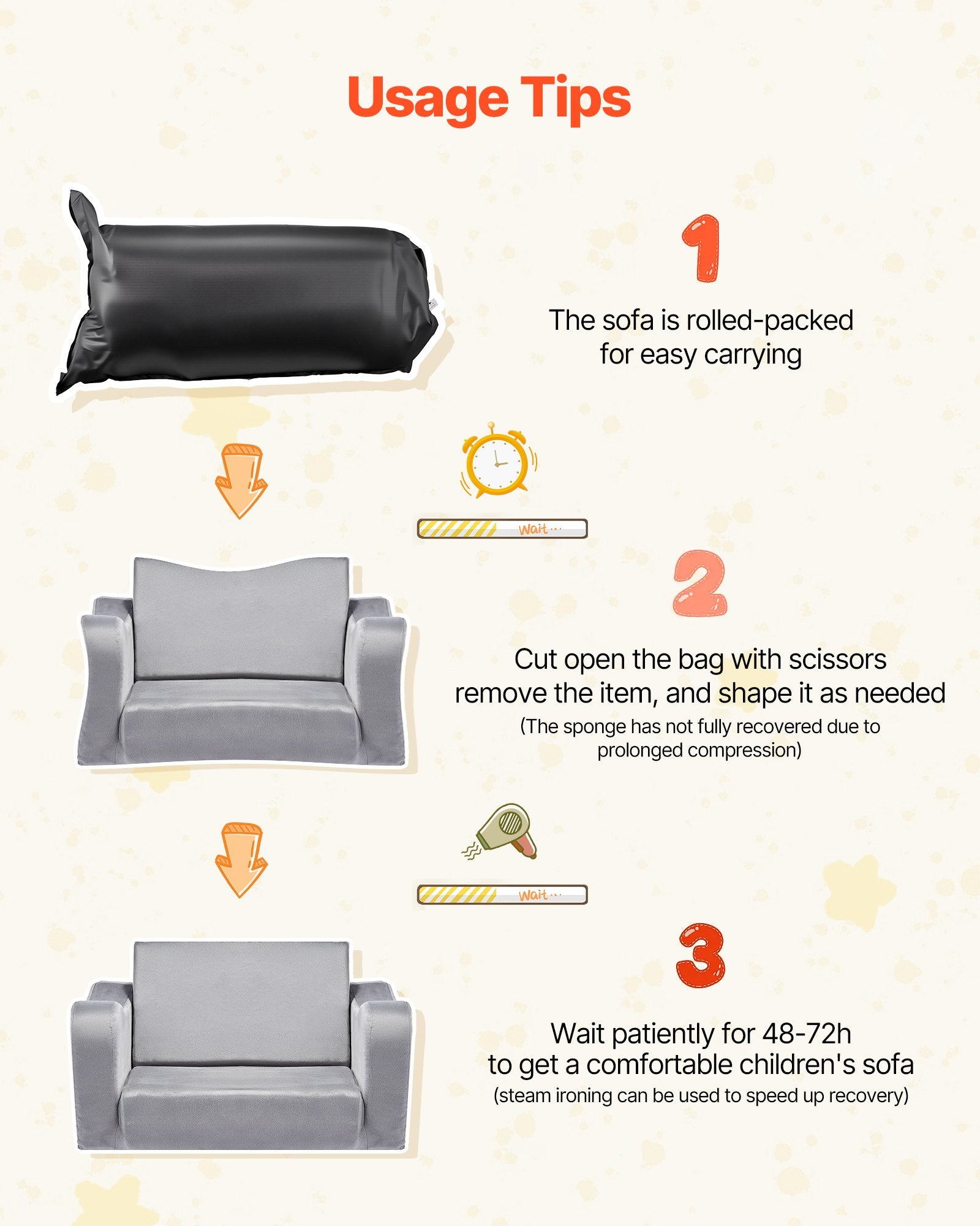 Foldable Toddler Couch, 2-in-1 Kids Sofa with Armrests