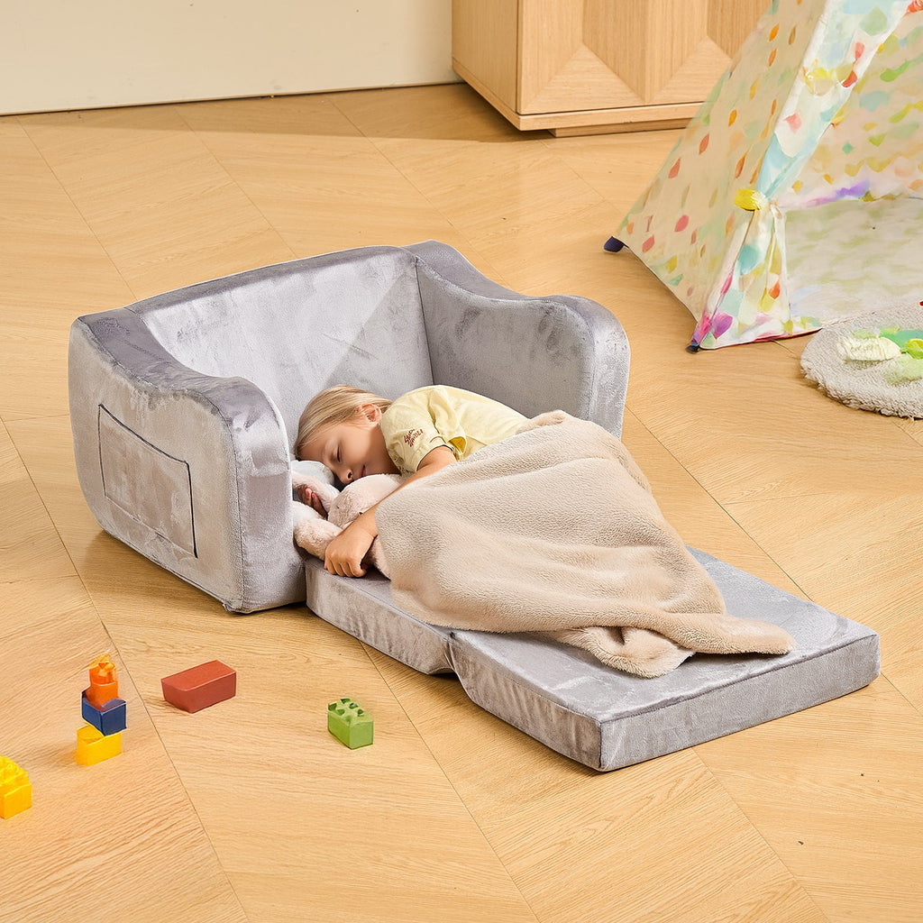 Foldable Toddler Couch, 2-in-1 Kids Sofa with Armrests