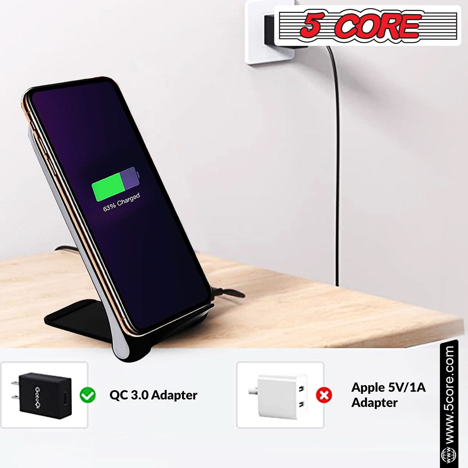 5 Core 10W Fast Wireless Charging Pad, Glass Top